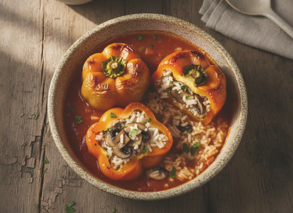 Пълнени чушки с ориз и гъби